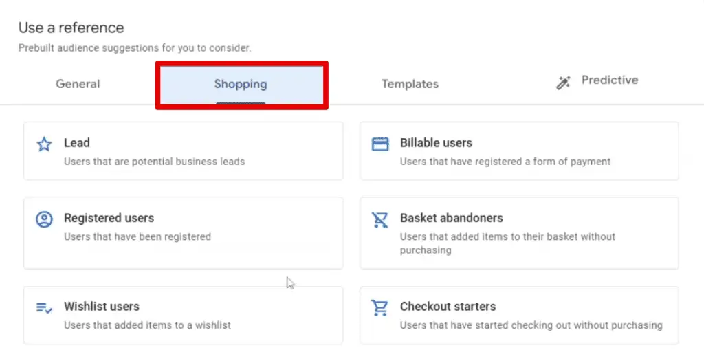 Shopping segment suggestions