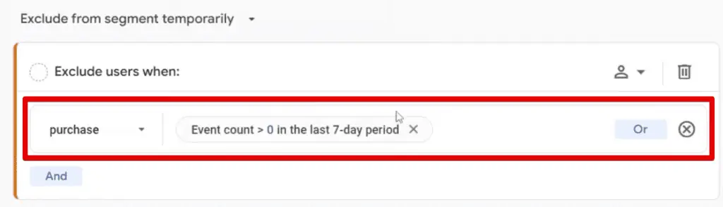 Specifying the condition for the group of users to exclude