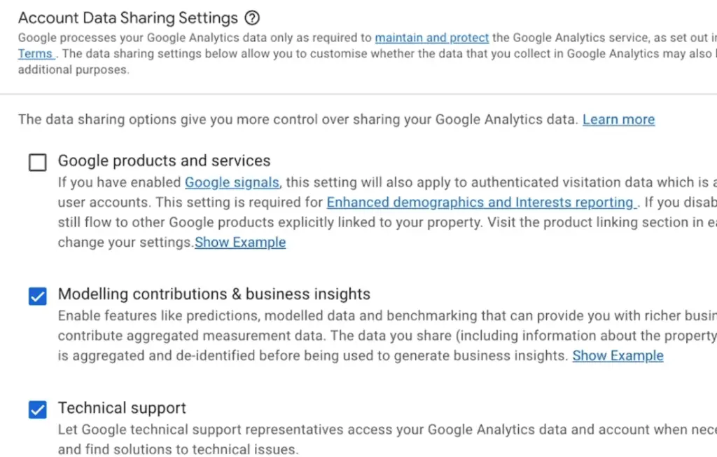 Account data-sharing settings