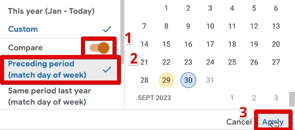 Adding a date comparison to the preceding period