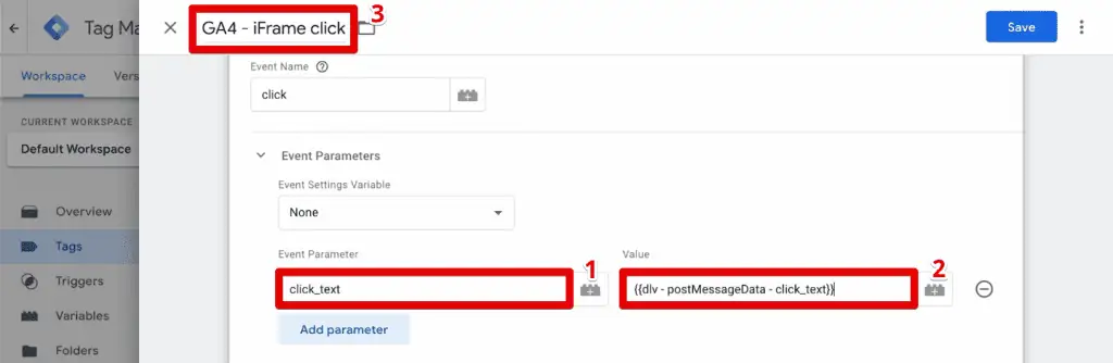 Adding event parameters to the GA4 event tag