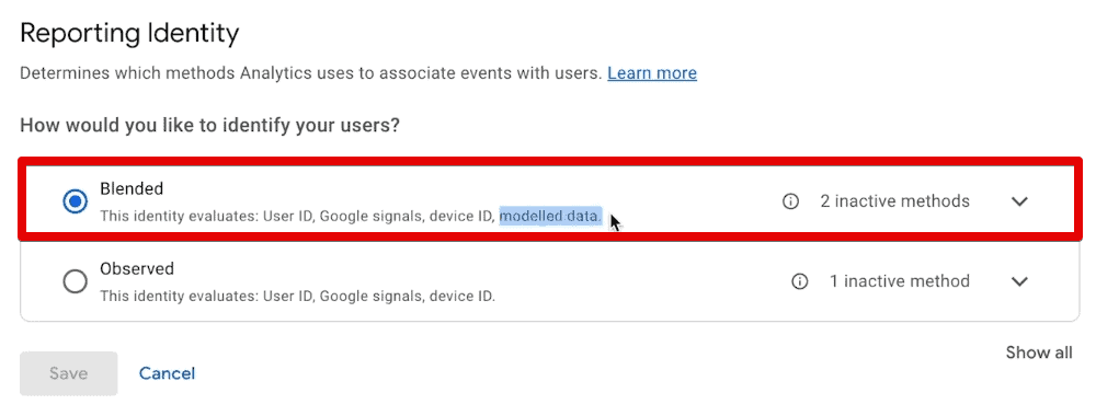 Blended reporting identity