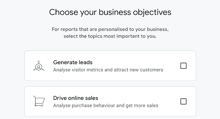 Business objectives settings