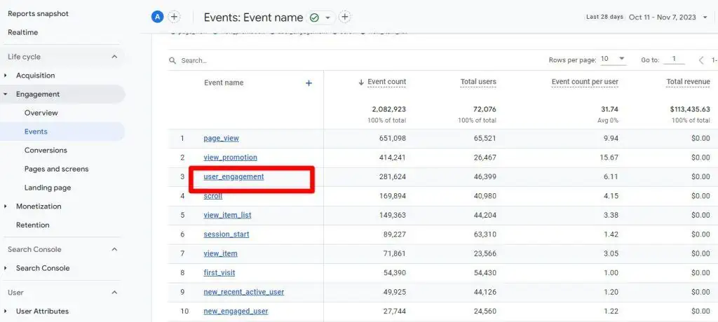 Clicking on user engagement