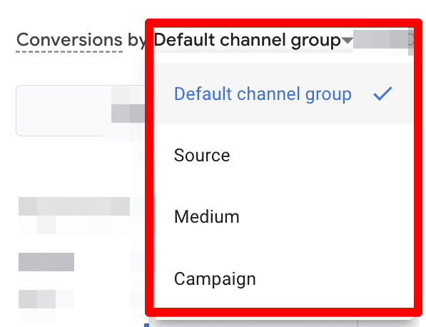 Conversions by default channel group, source, medium, or campaign