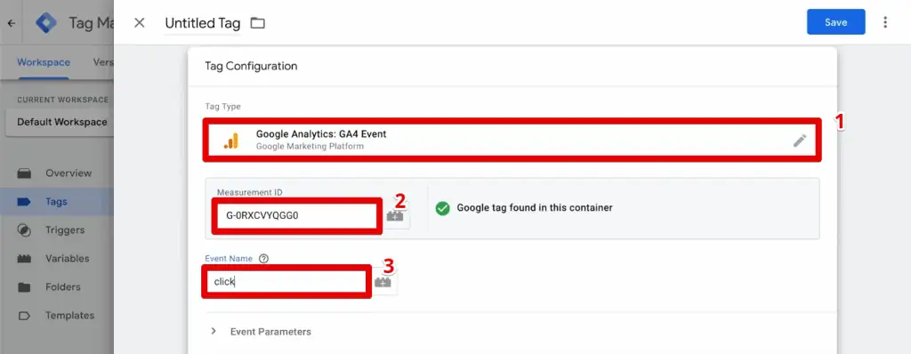 Creating a GA4 event tag