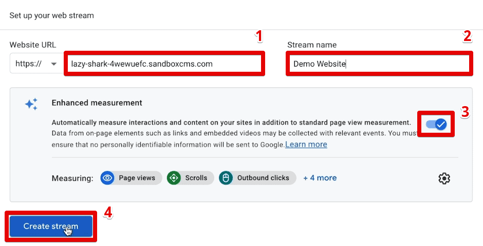 Creating a data stream for the demo shop