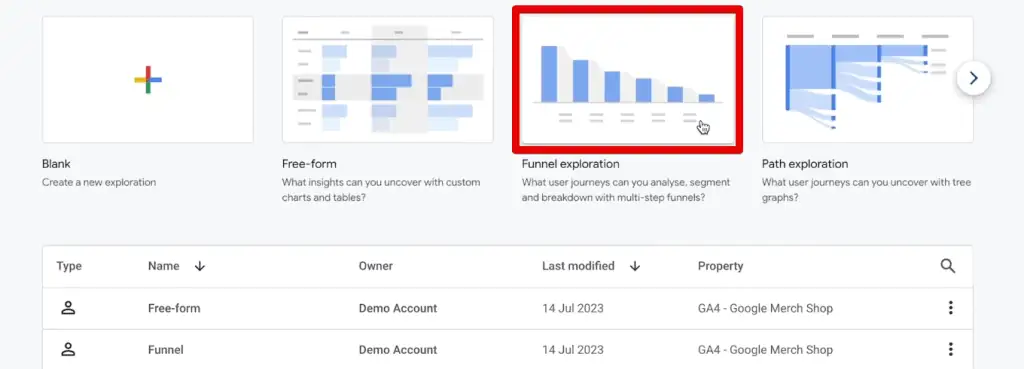 Creating a funnel exploration report