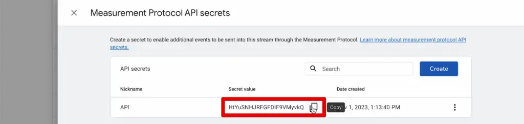 Creating a measurement protocol API secret