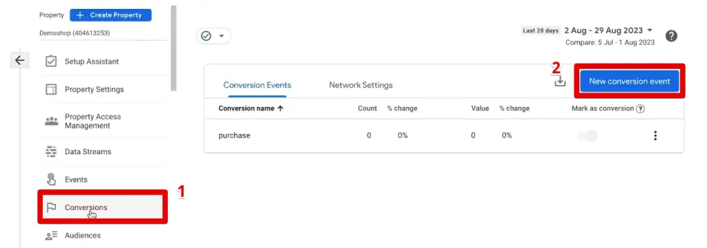 Creating a new conversion in the conversions section