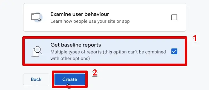 Creating an account and property with baseline reports
