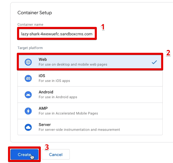 Creating the GTM account and GTM container