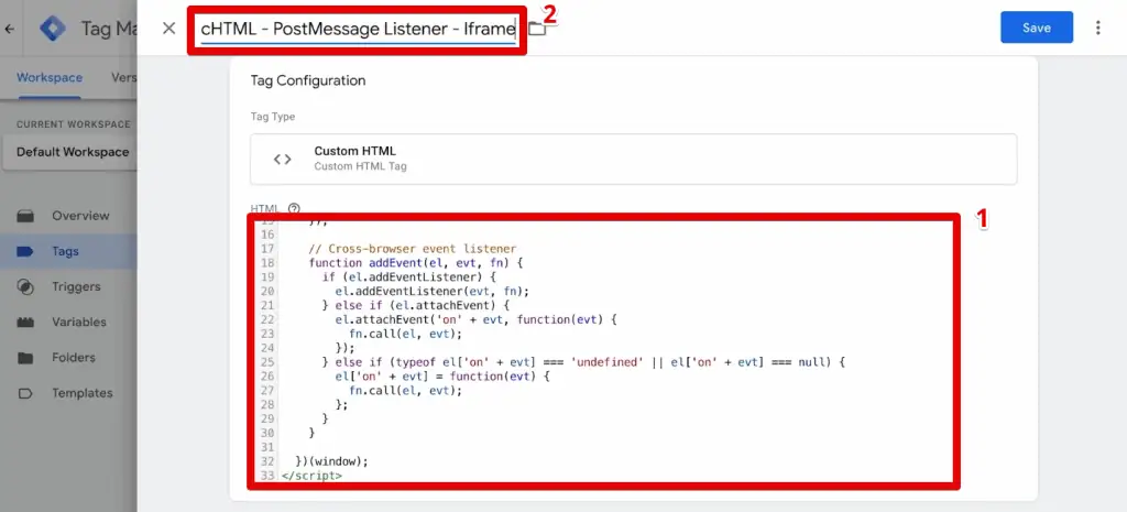 Creating the post-message listener tag