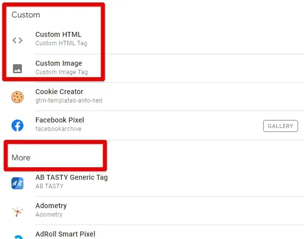 Custom tag types in GTM