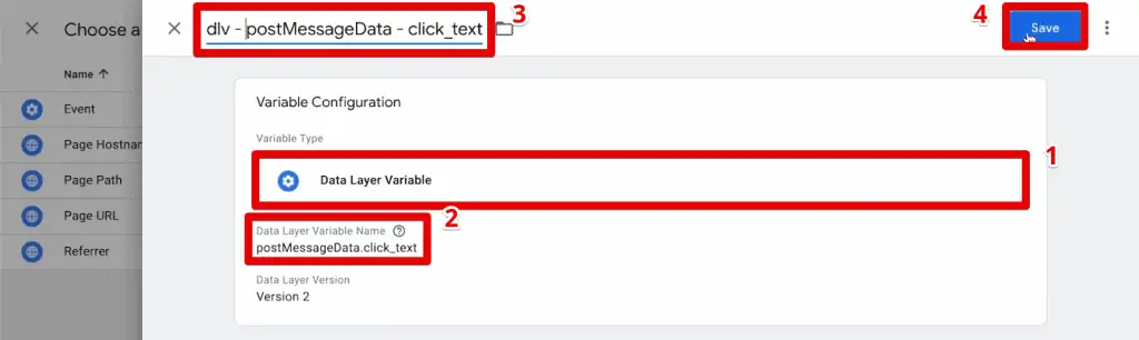 Data layer variable configuration