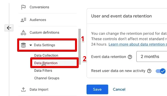 Data retention settings