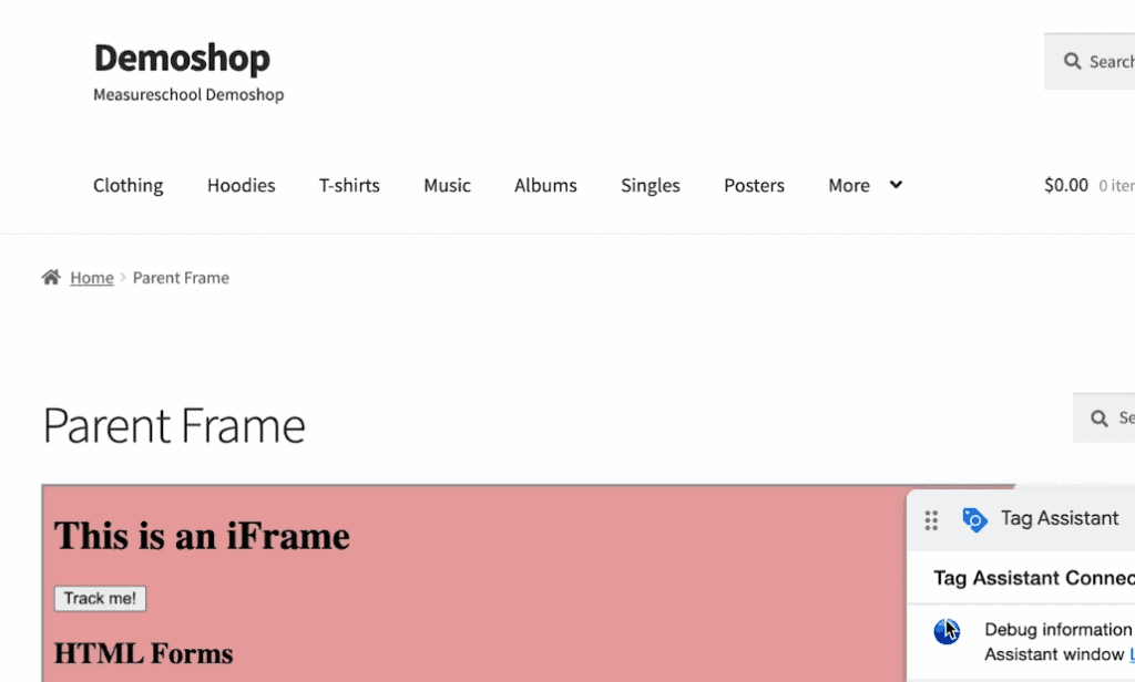 Demo shop with an iframe installed