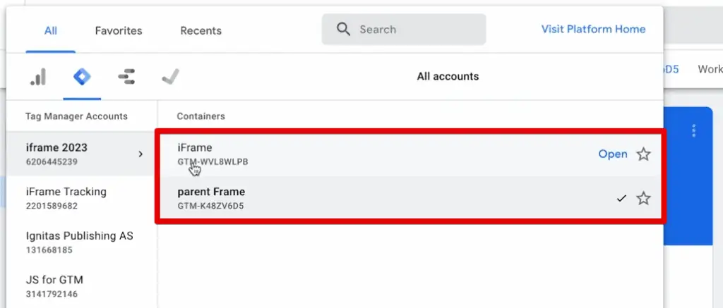 Different GTM containers for the iframe and parent frame