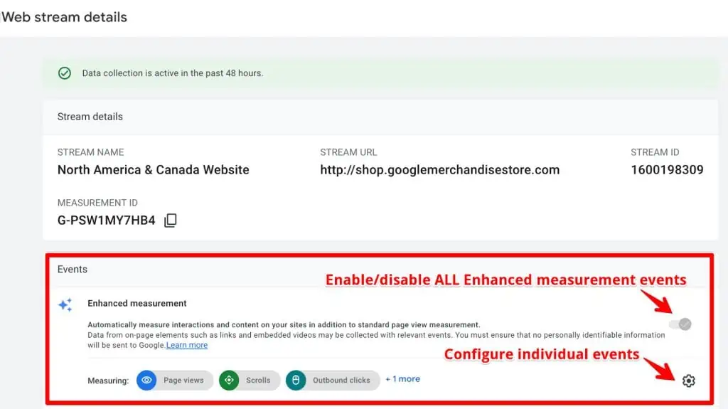 Enhanced measurement in GA4