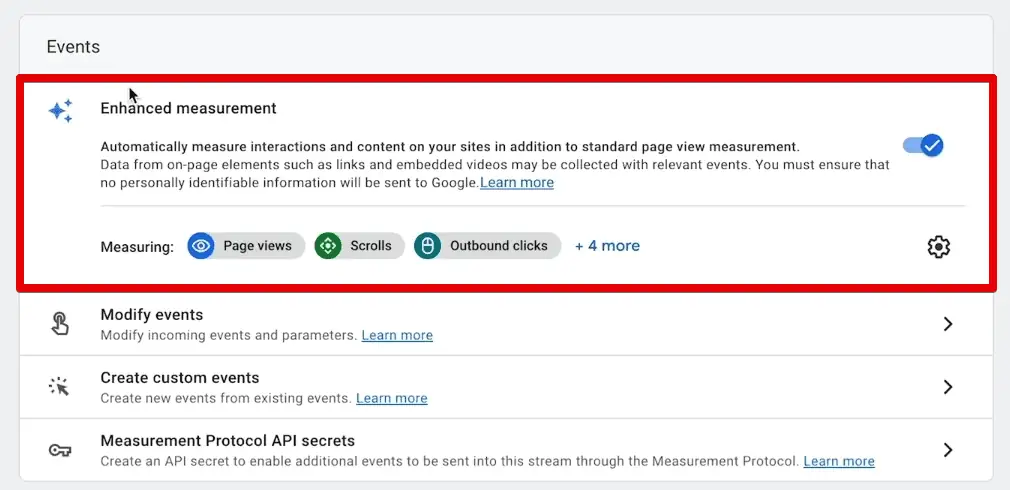 Enhanced measurement option in the web data stream