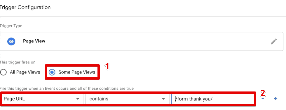 Form thank you page trigger configuration