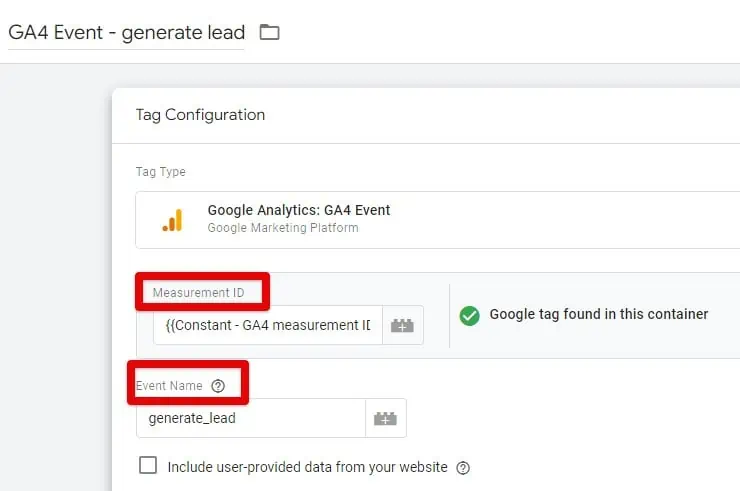 GA4 event tag configuration example