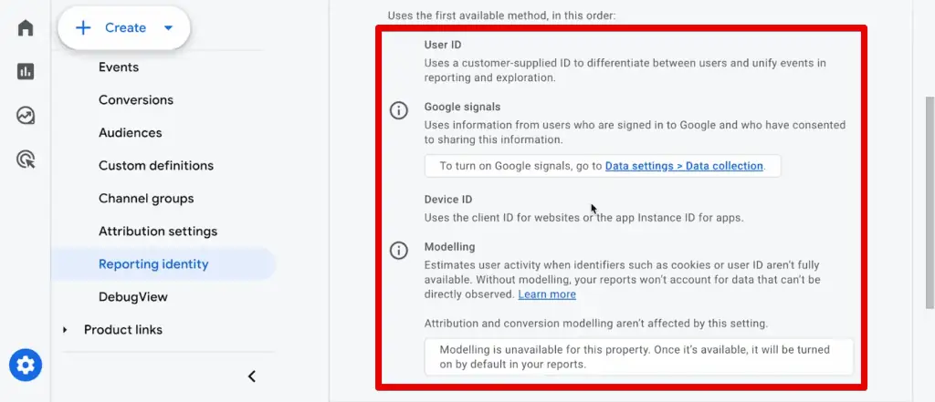 GA4 reporting identities