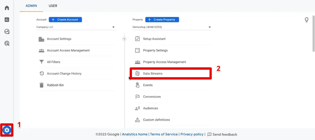 Going to the data stream settings