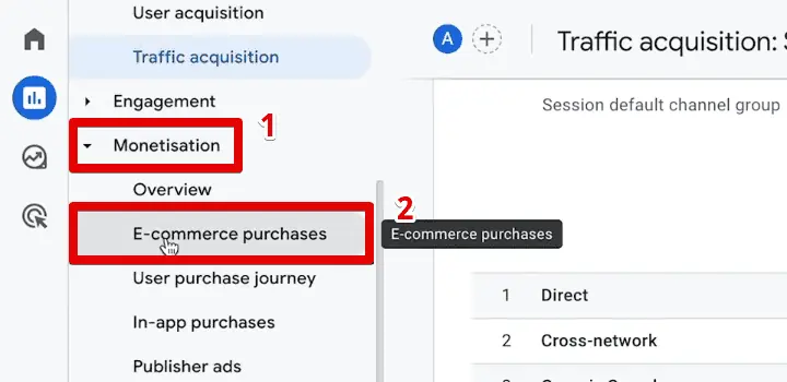 Going to the eCommerce purchases report
