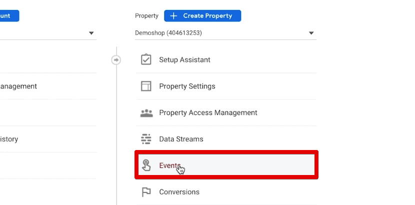 Going to the events property settings