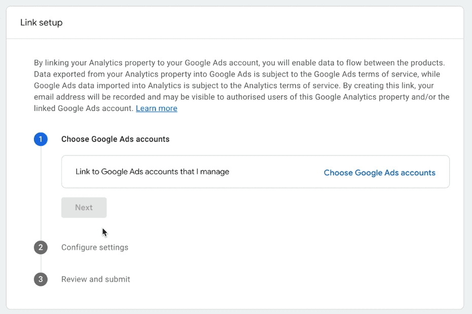 Google Ads and Google Analytics 4 link setup