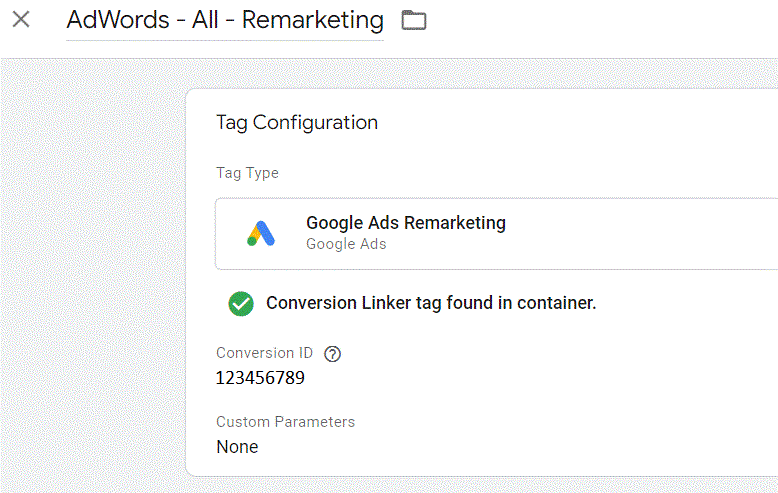 Google Ads remarketing tag example