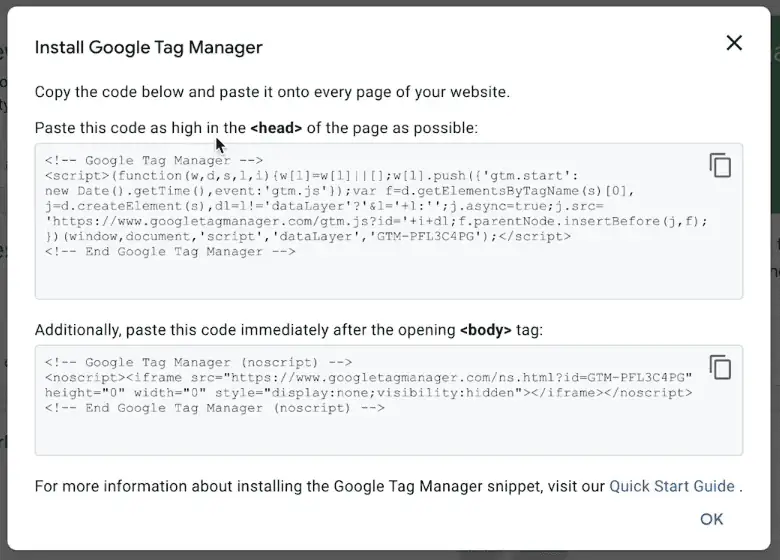 Google Tag Manager installation instructions