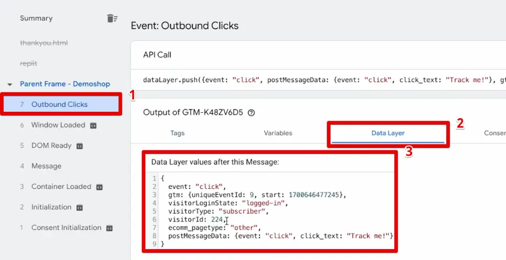 Information pushed to the data layer