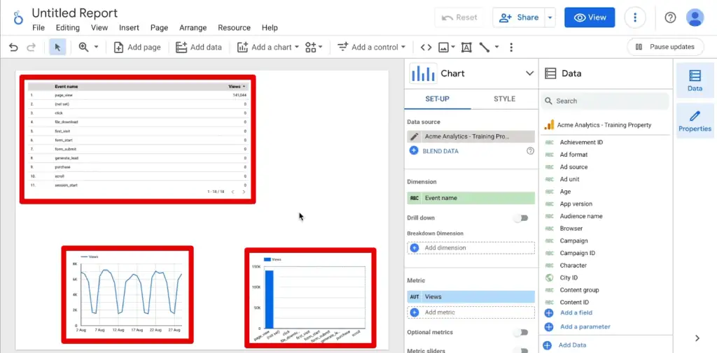 Inserting charts and tables in Looker Studio