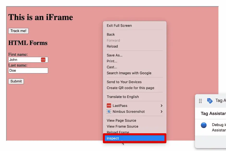 Inspecting the demo shop HTML code