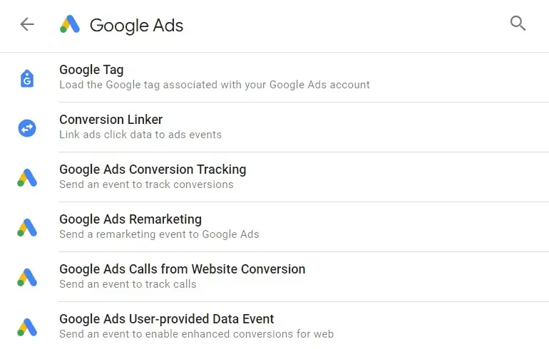 List of Google Ads tag types