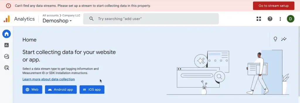 Newly created Google Analytics account