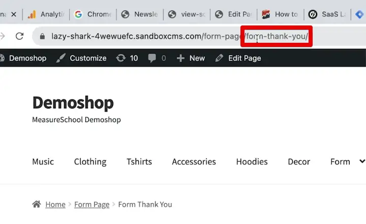 Newsletter sign-up form thank you page