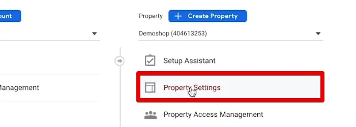 Opening the property settings