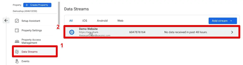 Opening the web data stream