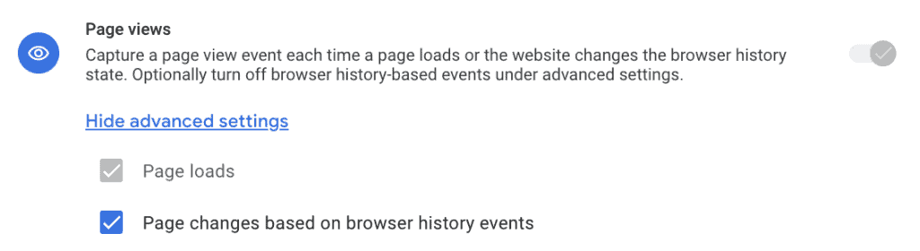Page views advanced settings