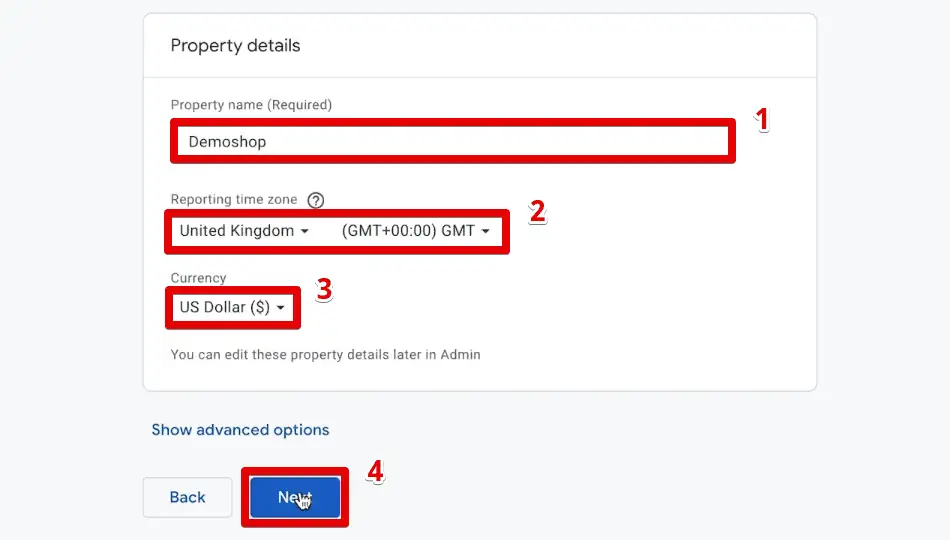Property creation settings