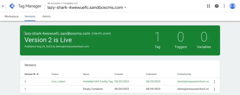 Published versions of the GTM container