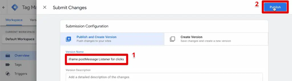 Publishing a version of the parent frame container