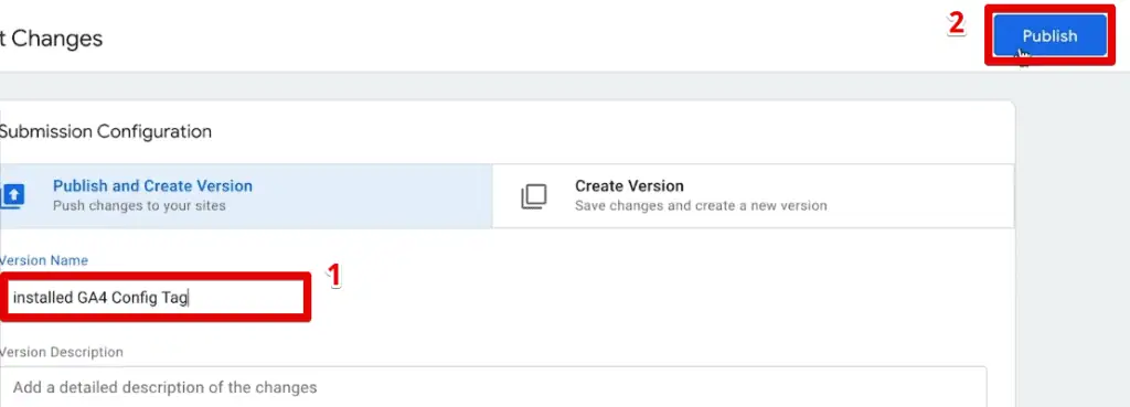 Publishing the GA4 configuration tag