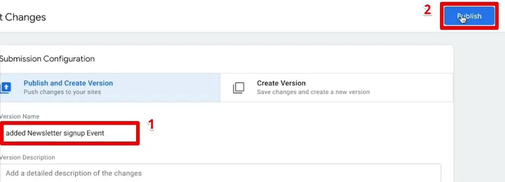 Publishing the newsletter sign-up event tag