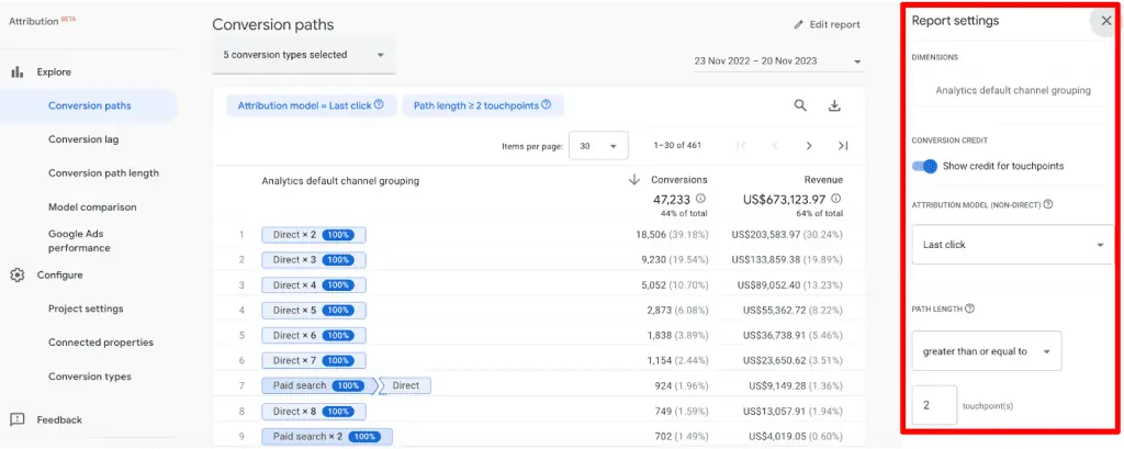 Report settings in UA