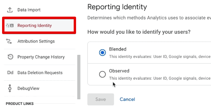 Reporting identity settings
