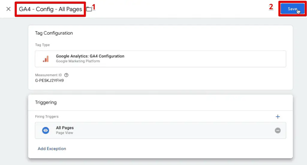 Saving the GA4 configuration tag